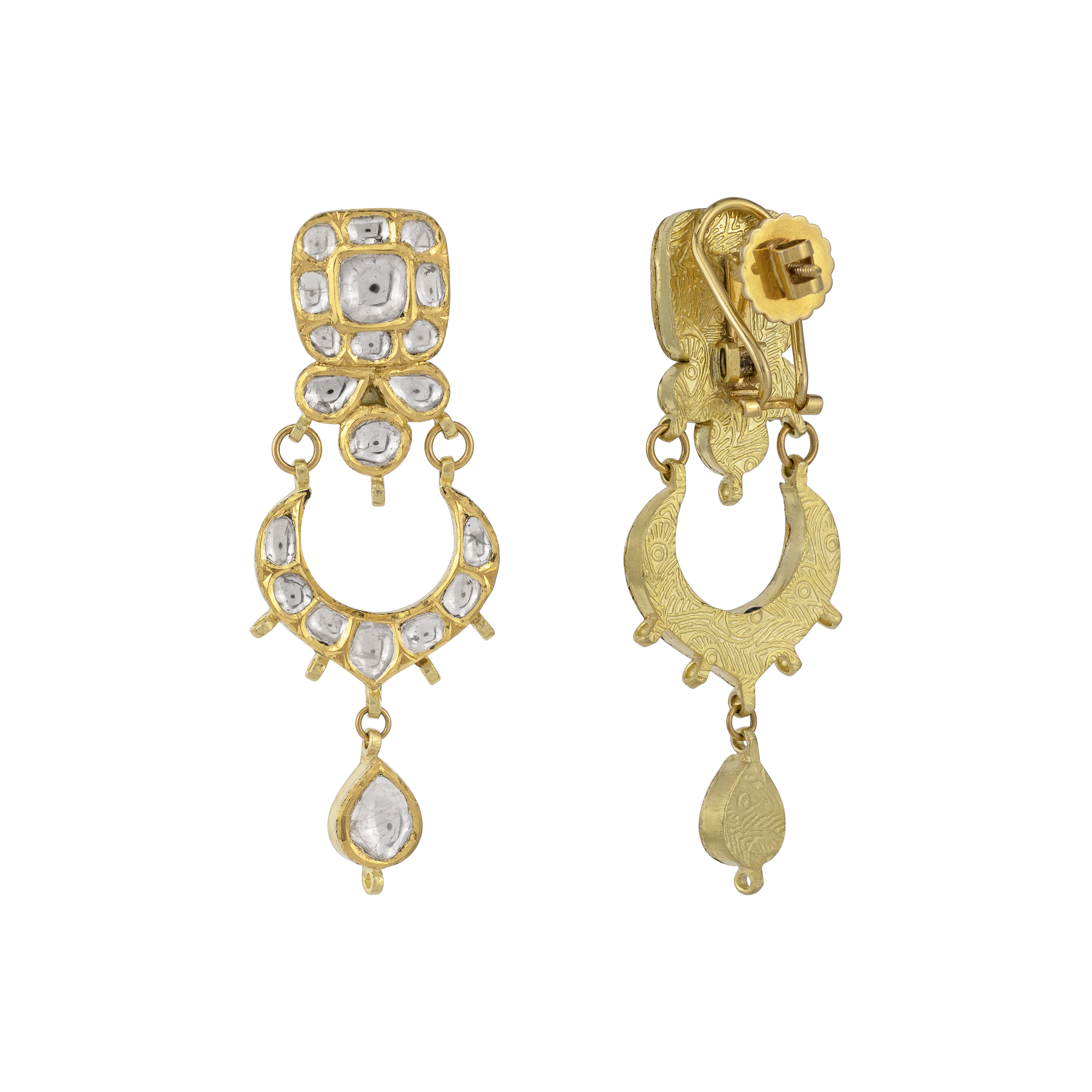 Chandbali Polki Earrings with Teardrop Accents and Pearls